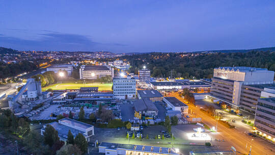 Pforzheim bei Nacht Luftaufnahme