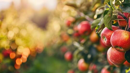 large ripe apples clusters hanging heap on a tree branch in an intense apple orchard. with copy space image. Place for adding te