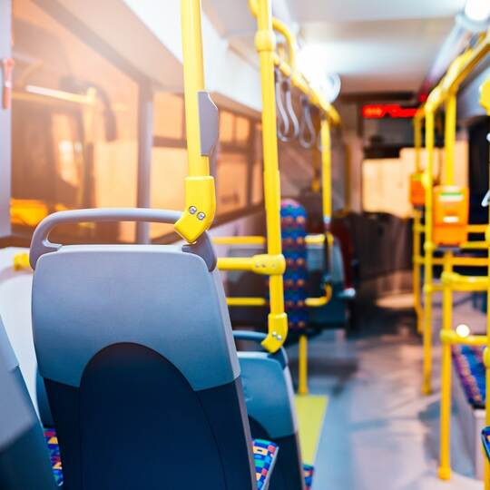 Modern city bus interior and seats