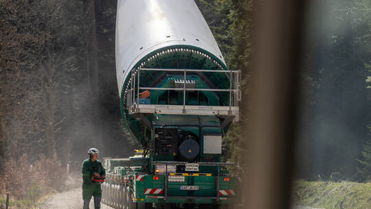Windpark Kälbling Rotorblatt Transport