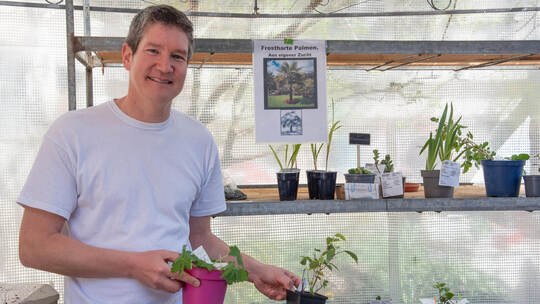 Felix aus Ottenhausen hilft beim Pflanzentausch aus, er selbst steuert Setzlinge seiner Palme bei.