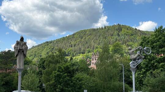 Wie viele kleine menschliche Figuren trägt Abt Wilhelm (Mönchsfigur links, Gründer des Hirsauer Klosters) an seinem Körper? – is