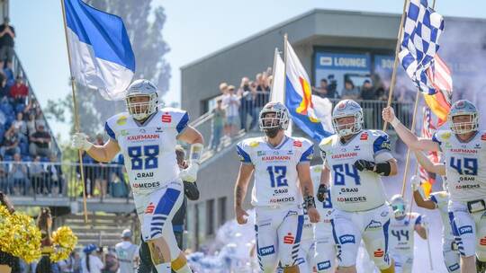 Start in die Rückrunde: Die Pforzheim Wilddogs empfangen am Samstag den Tabellennachbarn Munich Cowboys. Foto: Foot Bowl/JUST SH Pforzheim Wilddogs vs Allgäu Comets, American Football, German Football League, week 1, Season 2025, 10.05.2025
