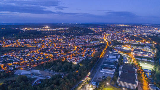 Pforzheim bei Nacht Luftaufnahme