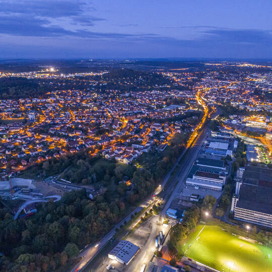 Pforzheim bei Nacht Luftaufnahme