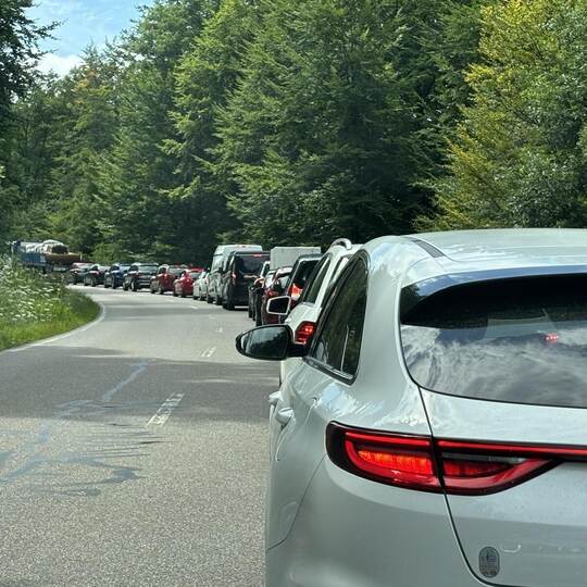 Warten bis kurz vor Neuenbürg: Unzählige Verkehrsteilnehmer müssen am Anreisetag der Happiness-Camper starke Nerven beweisen. Mo