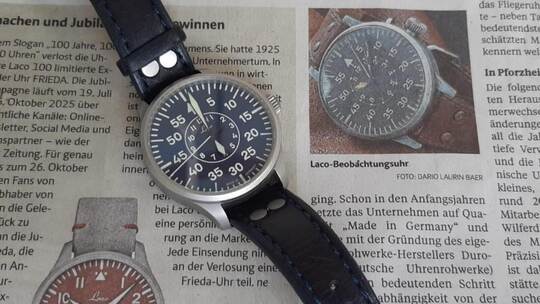 Die Laco Uhr, Beobachtungsdesign Baujahr 2023, ist ein Geschenk zum 80. Geburtstag. Günter Haug