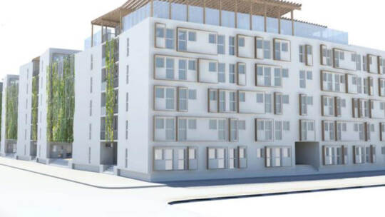 Mit diesem Entwurf für studentisches Wohnen in großem und innovativem Stil an der Hohenzollenstraße will der Interessent überzeu Visulaisierung Bebauungsstudie Studentenwohnheim Hohenzollernstraße