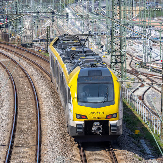 Regional train of Arverio type Stadler Flirt 3 in Stuttgart Untertürkheim, Germany