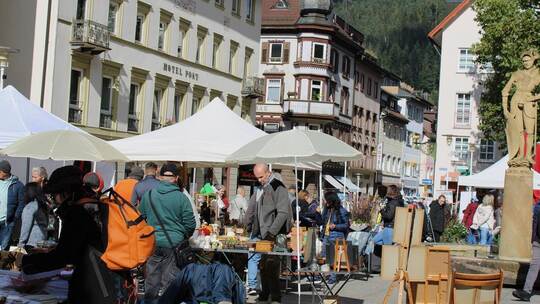 Schnäppchen und Raritäten gibt es wieder beim Antik- und Trödelmarkt auf dem Bad Wildbader Kurplatz. Ulrike Knöller