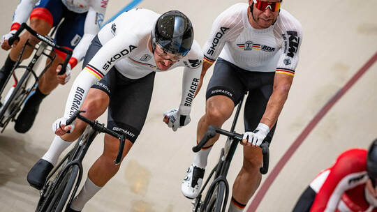 An einer Medaille schrammten im Madison Moritz Augenstein aus Dietlingen und der Brandenburger Roger Kluge (rechts) vorbei. Foto AUGENSTEIN Moritz, KLUGE Roger: UCI Track Cycling World Championships – 2025