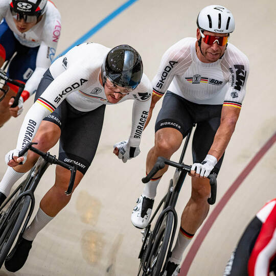 An einer Medaille schrammten im Madison Moritz Augenstein aus Dietlingen und der Brandenburger Roger Kluge (rechts) vorbei. Foto AUGENSTEIN Moritz, KLUGE Roger: UCI Track Cycling World Championships – 2025