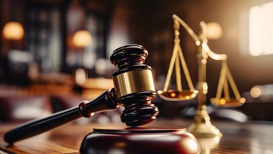 Close-up of gavel on judge desk, symbolizing court trial, justice and legal decisions in courtroom