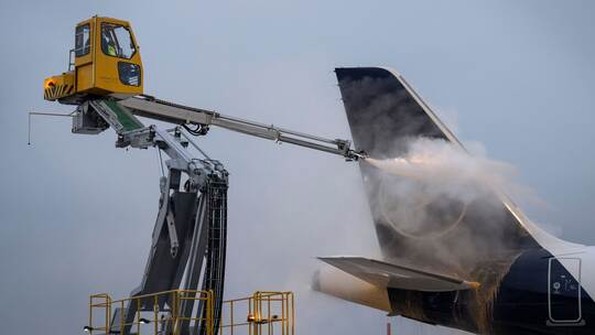 Flugzeugenteisung auf dem Frankfurter Flughafen
