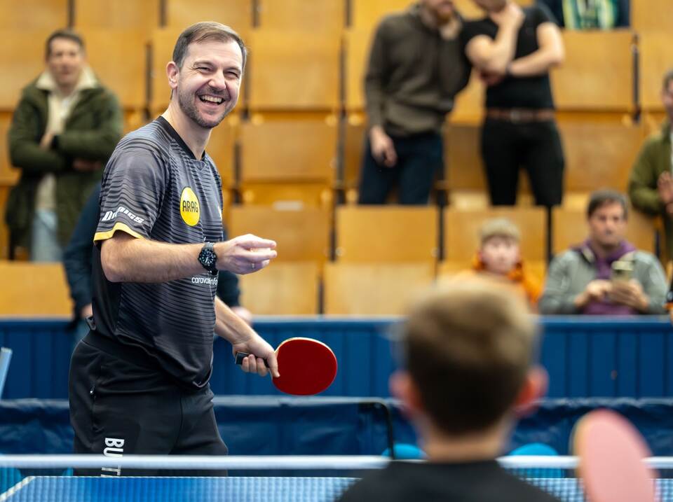 Timo Boll beim Tischtennis-Spieltag der Männer und Frauen
