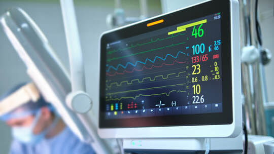 Heart rate and patient condition control monitor in hospital theater room during surgery operation