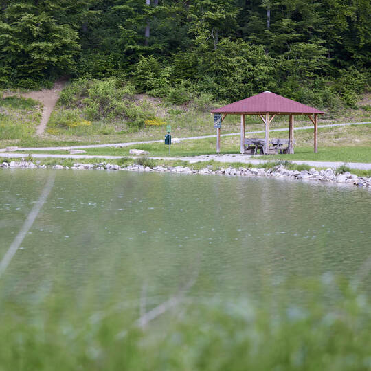 Die Überdachung am Paulinensee in Mönsheim steht im Überschwemmungsgebiet und muss deswegen wohl wieder abgebaut werden.