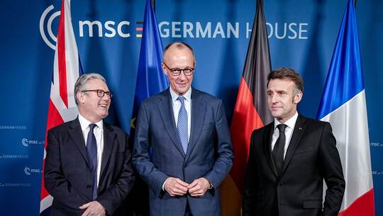 Keir Starmer, Friedrich Merz, Emmanuel Macron (l-r.)