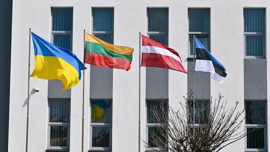 Flaggen der baltischen Staaten und der Ukraine Flaggen der baltischen Staaten und der Ukraine