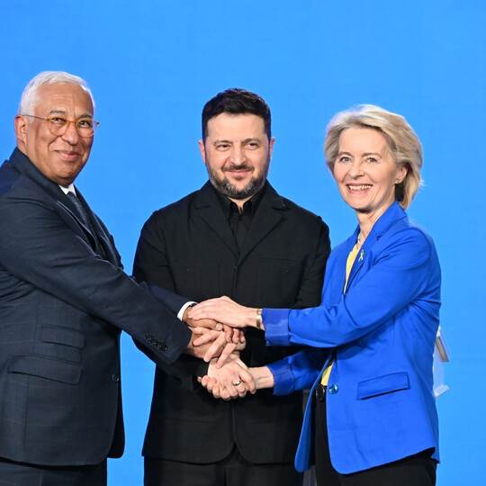 Selenskyj, von der Leyen und Costa
