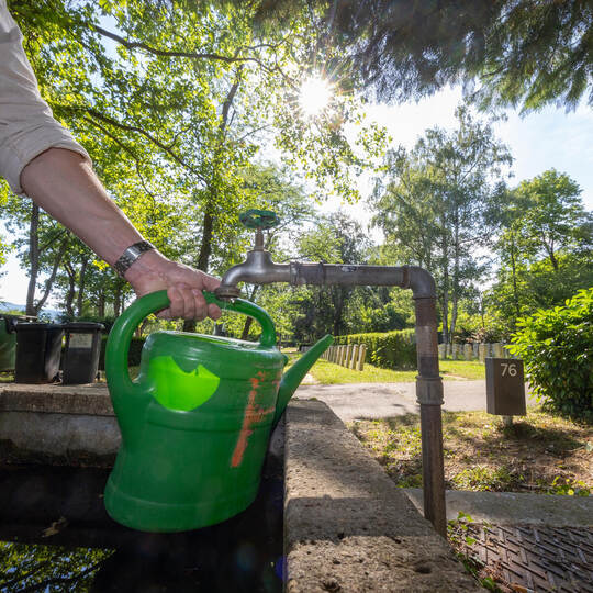 An den Brunnen des Hauptfriedhofs kann es durch den stark erhöhten Wasserverbrauch in der gesamten Stadt zu einem Druckverlust k Wasserknappheit Hauptfriedhof