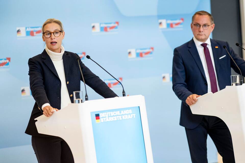 AfD-Chefs Alice Weidel und Tino Chrupalla (Archivbild) AfD-Chefs Alice Weidel und Tino Chrupalla (Archivbild)