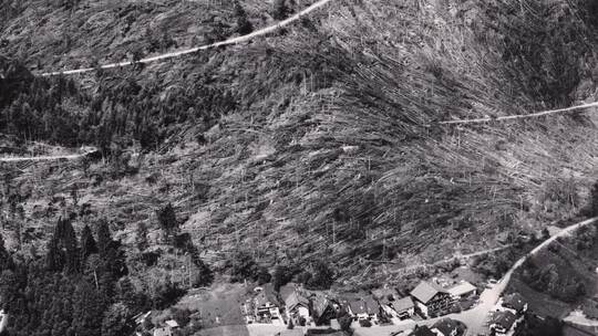 Ein Tornado fegte am 23. Juli 1986 vom Oberen Eiberg her zwischen Calmbach und Höfen hindurch in Richtung Hengstberg. Sieht man