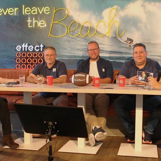 Das Podium beim „GFL-Livetalk“ in Pforzheim: (von links) Constantin Eckner, Axel Streich, Ronny Rühlemann, Kai Höpfinger und Dom