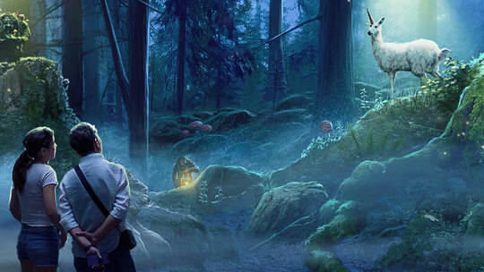 So könnte das begehbare Wald-Diorama im SagenReich einmal aussehen. Visualisierung: Elif Siebenpfeiffer / Forgotten Creatures
