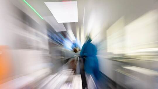 Pflegekräfte transportieren Patienten auf Intensivstation Pflegekräfte transportieren Patienten auf Intensivstation
