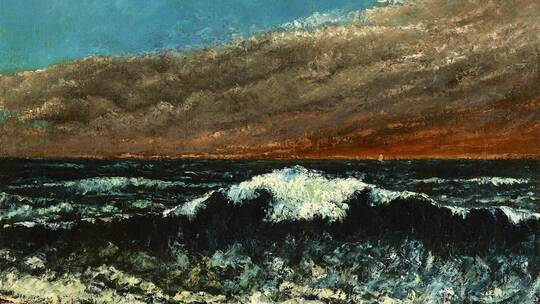 In seiner berühmten Seelandschaft „La Vague“ (Die Woge) von 1870 hält Gustave Courbet die Wucht einer brechenden Welle fest.