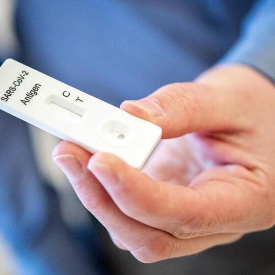 Ein Mann hält einen Schnelltest zur Erkennung des Coronavirus in den Händen. Foto: Hauke-Christian Dittrich/dpa