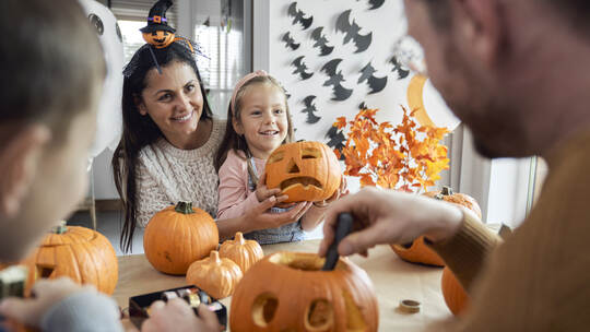 Happy family preparing to Halloween