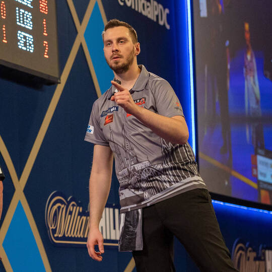 PDC World Darts Championship 2022 Florian Hempel (Germany) reacts, celebrates after winning his Round 2 match against Di