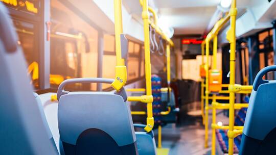 Modern city bus interior and seats