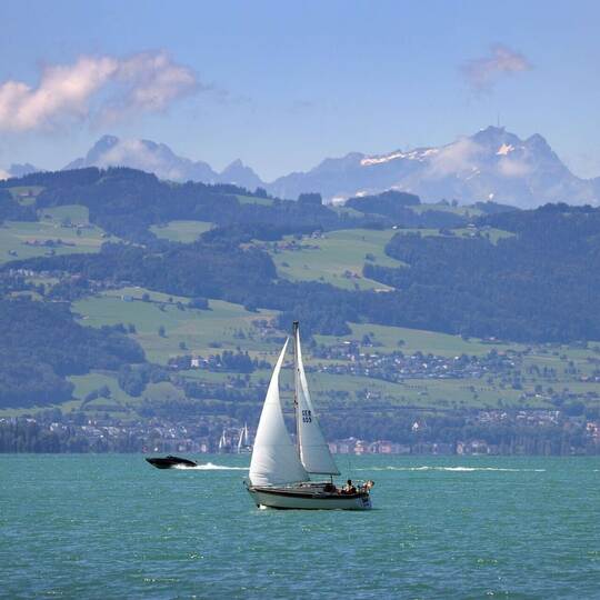 Bodensee bei Bregenz mit Blick auf Appenzell und Säntis