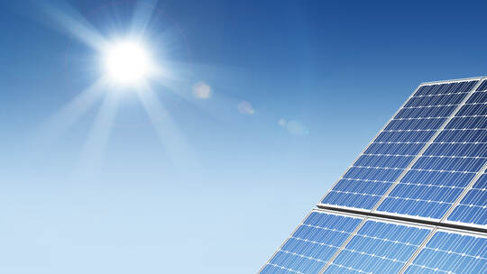 Solar panels panorama sun flare