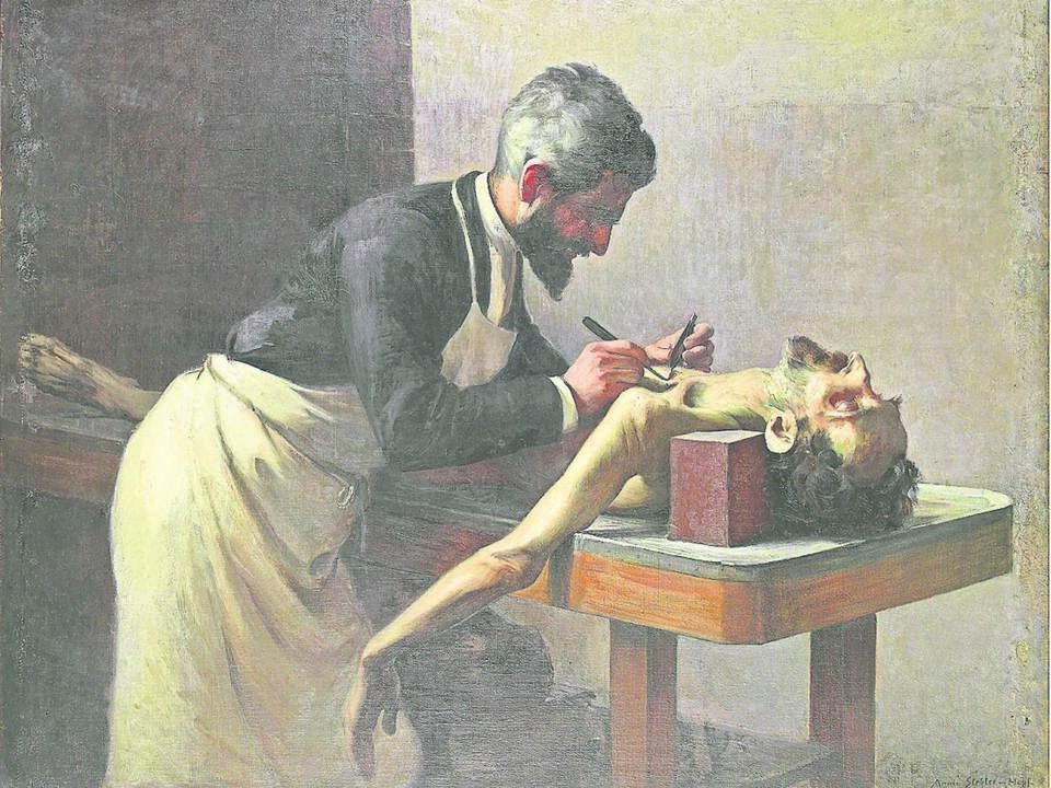 Gewagt: Annie Stebler-Hopfs Gemälde „Am Seziertisch (Professor Poirier, Paris)“, um 1889. Foto: Kunstmuseum Bern Am Seziertisch (Professor Poirier, Paris)