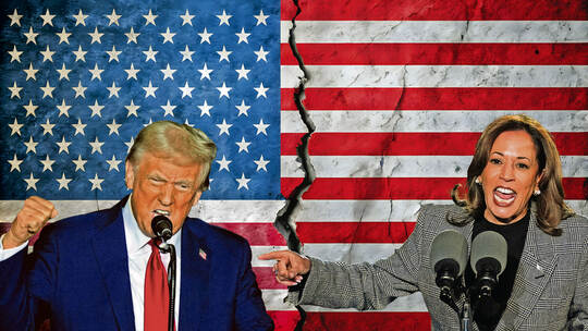 USA flag split in half, showing cracks and dust , divided, broken, divided nation, patriotism, symbol